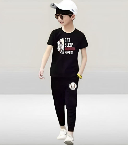 Trendy Black Printed T-Shirt & Trouser Set for Boys (1-12 Years) – 2 Pcs