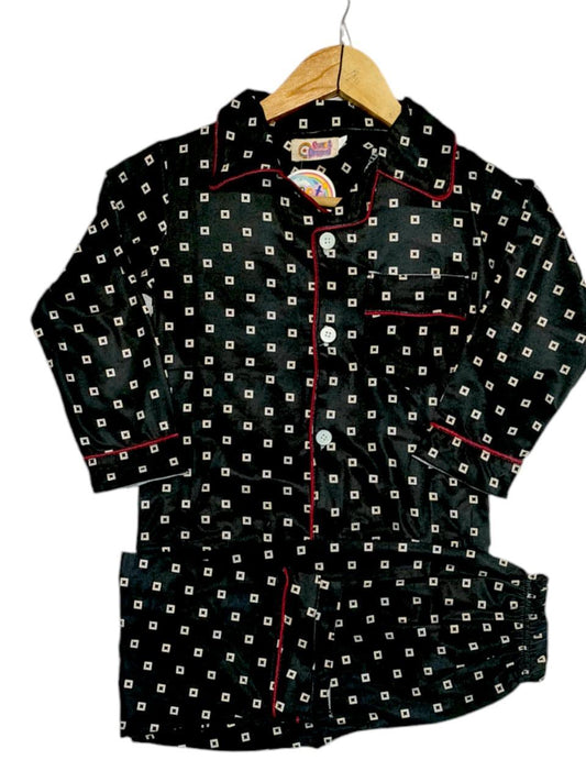 Unisex Black Printed Cotton Night Suit for Kids (1-10 Years) – 2 Pcs